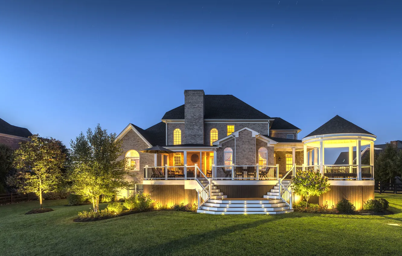 Фото обои пейзаж, lights, дом, вилла, вечер, house, архитектура, landscape