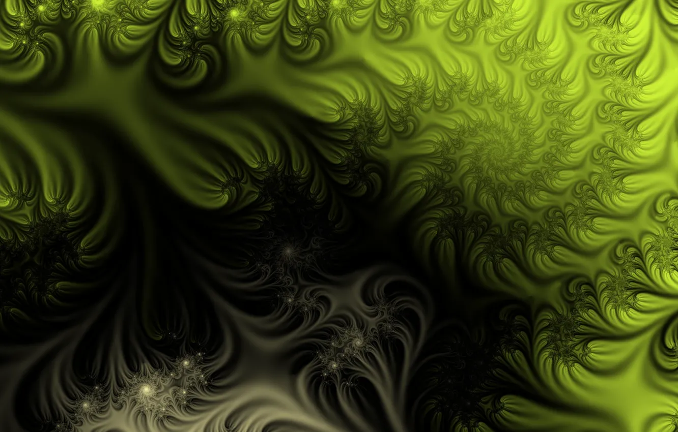 Фото обои абстракция, фантазия, узоры, чёрное, зелёное