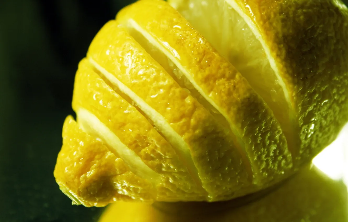 Фото обои макро, лимон, фрукт, цитрус, lemon, macro, fruit, 1920x1080