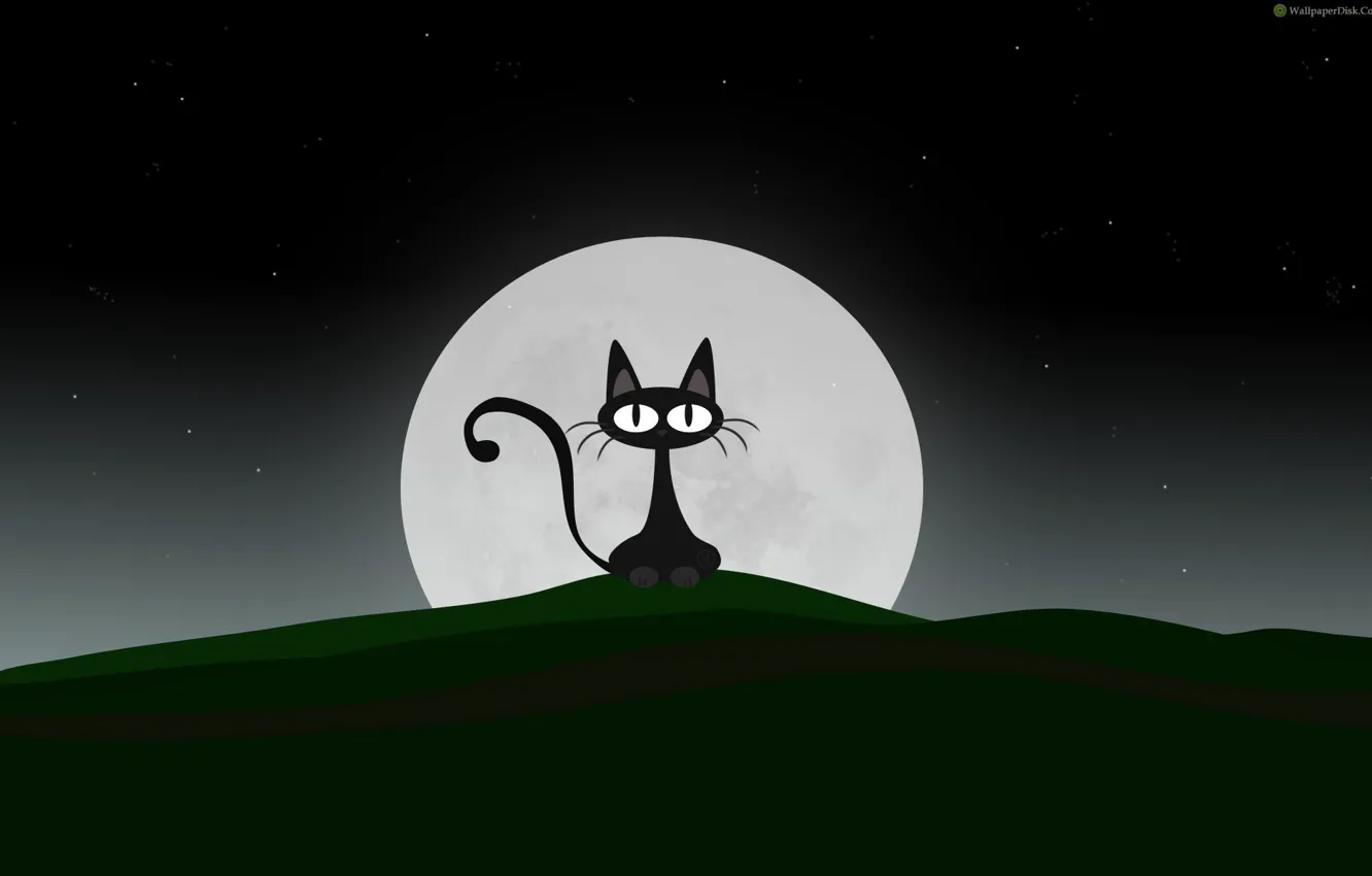 Фото обои кот, ночь, луна, vector, черный, вектор, moon, black