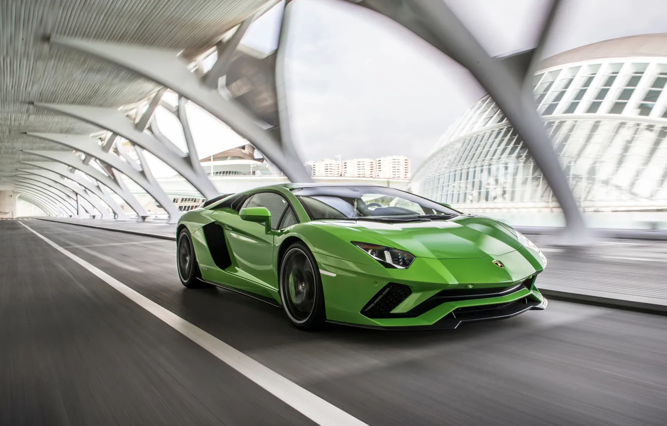 Фото обои green, скорость, Lamborghini, 2017, Aventador S