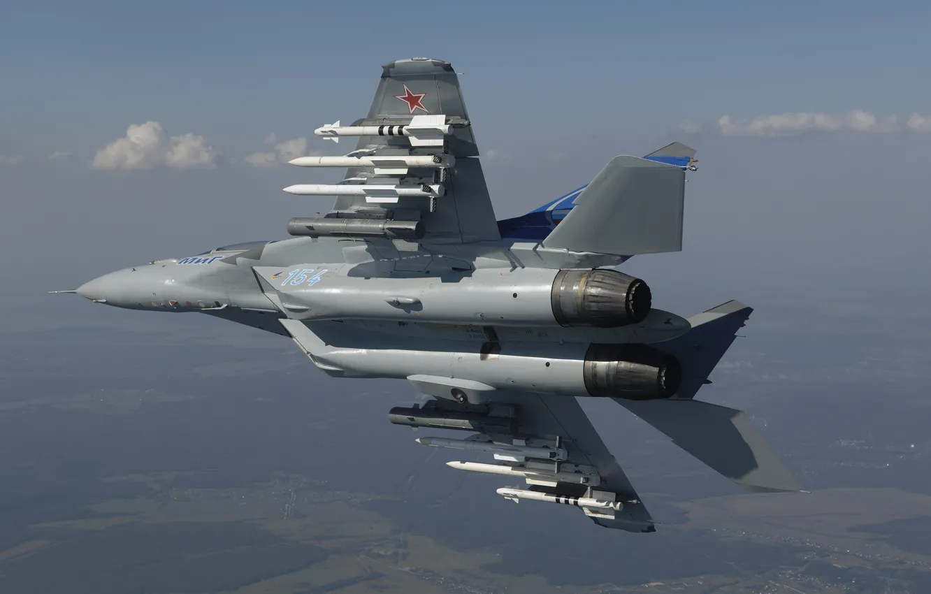 Фото обои небо, истребитель, вираж, самолёт, МиГ-35
