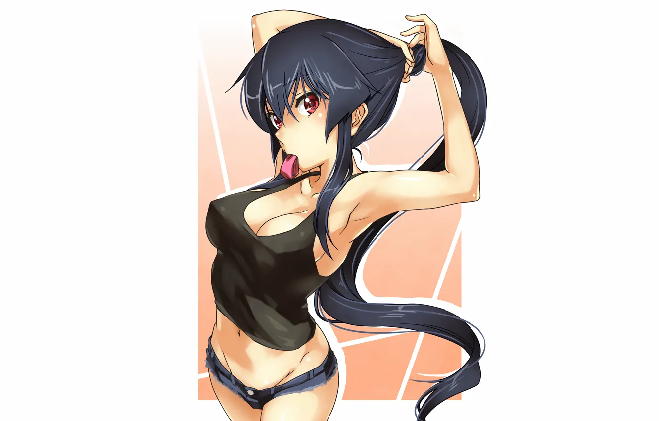 Фото обои girl, sexy, cleavage, shorts, long hair, boobs, anime, beautiful