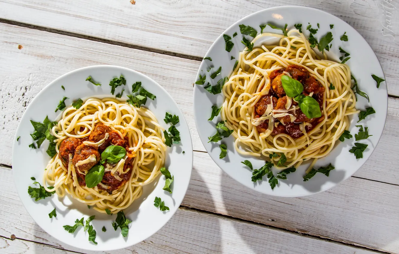Фото обои зелень, спагетти, соус
