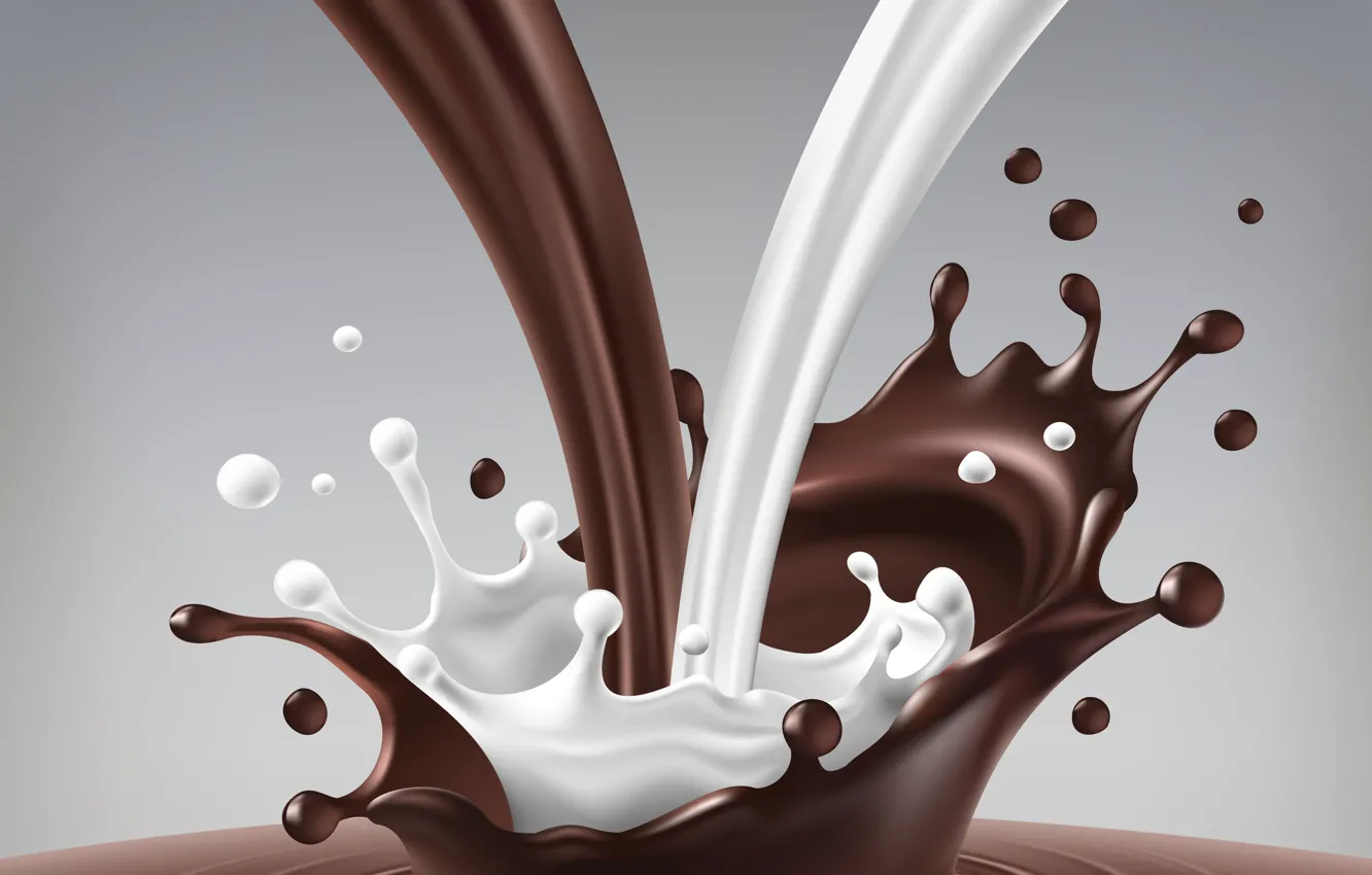 Фото обои брызги, шоколад, всплеск, молоко