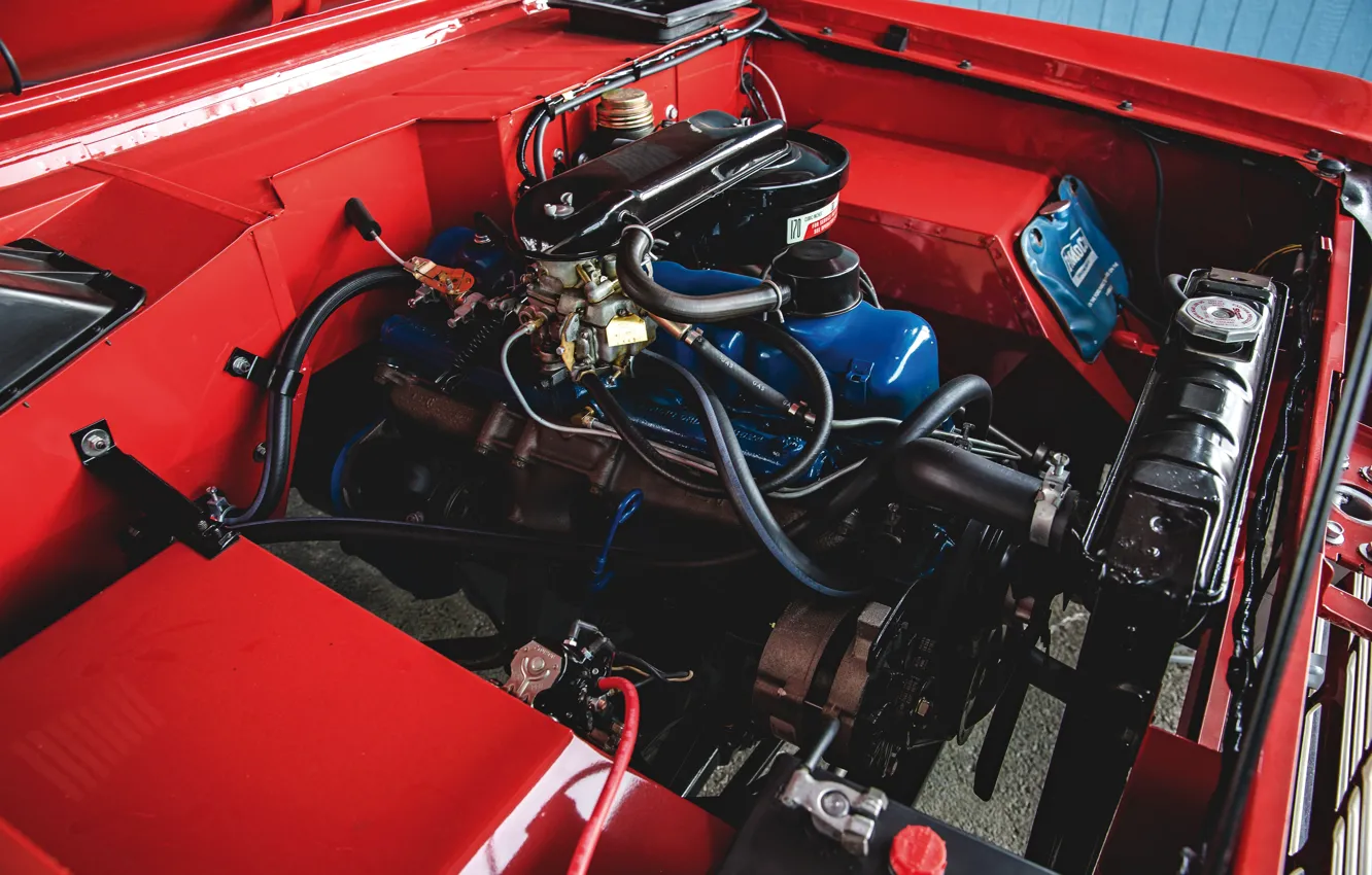 Фото обои красный, двигатель, Roadster, Ford, 1966, Bronco