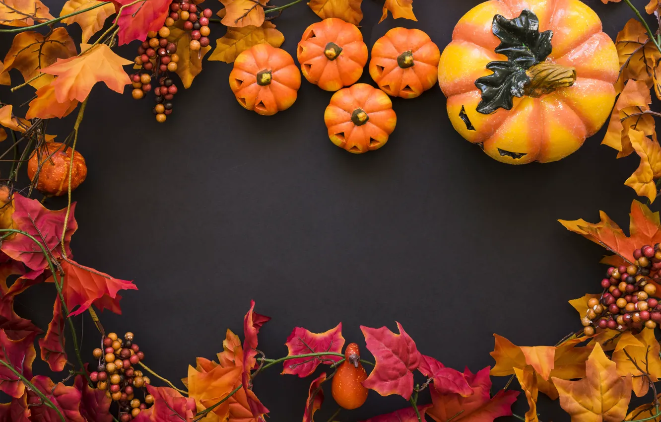 Фото обои осень, листья, фон, дерево, colorful, Halloween, тыква, клен