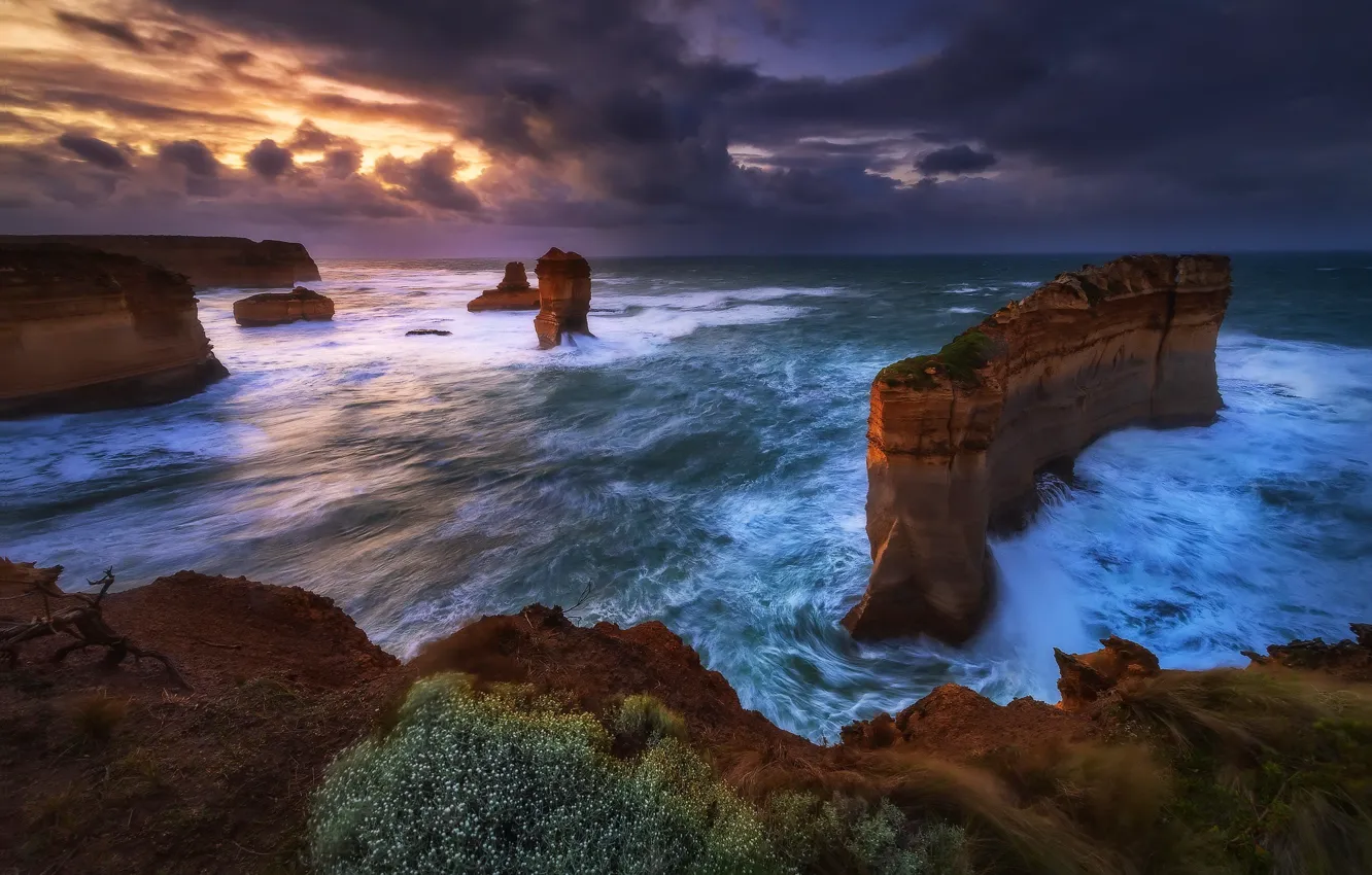 Фото обои море, закат, скалы, берег, Australia, nisi filters