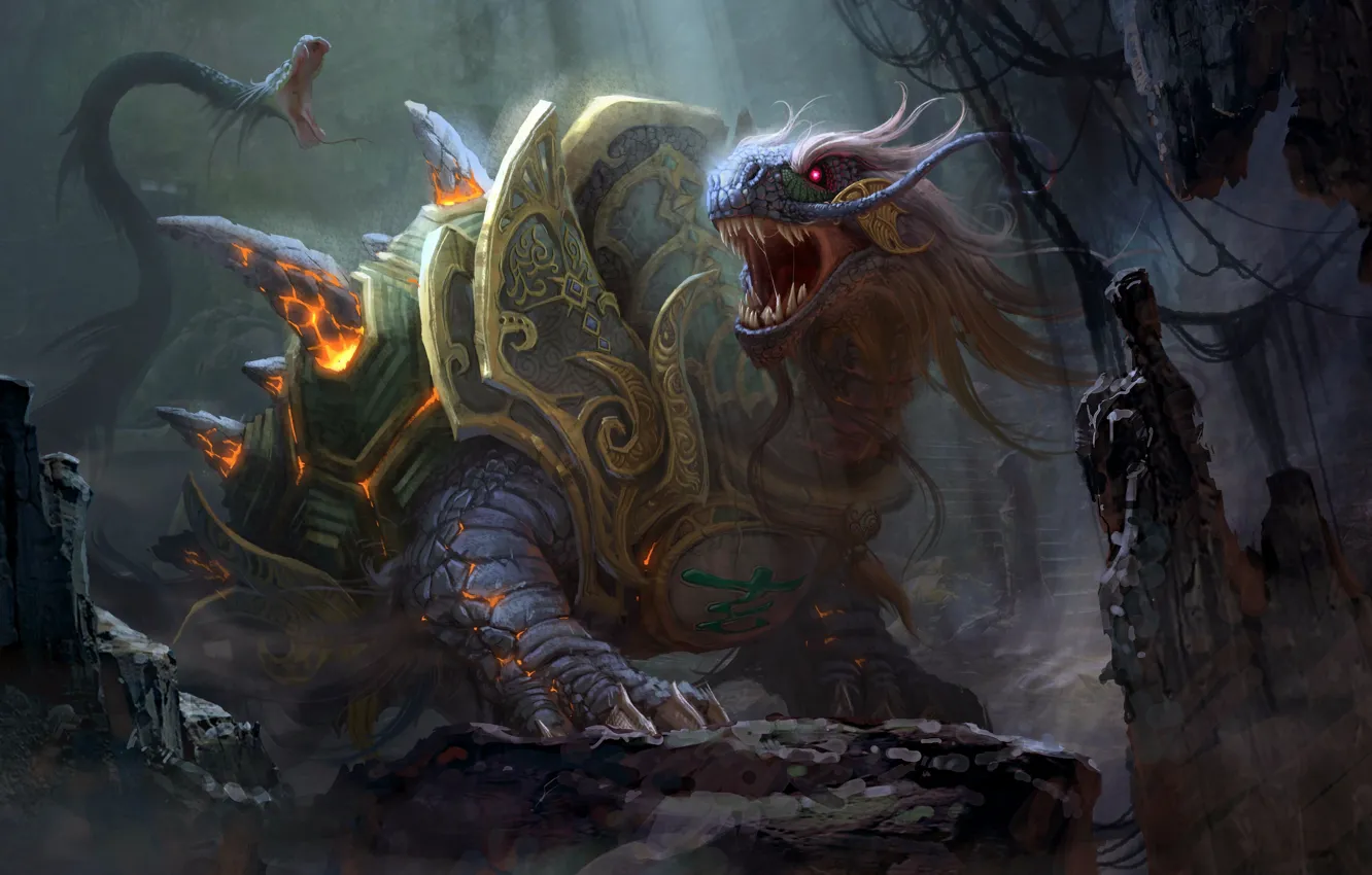 Фото обои Существо, Дракон, Змея, Монстр, Fantasy, Mythology, Monster, Арт