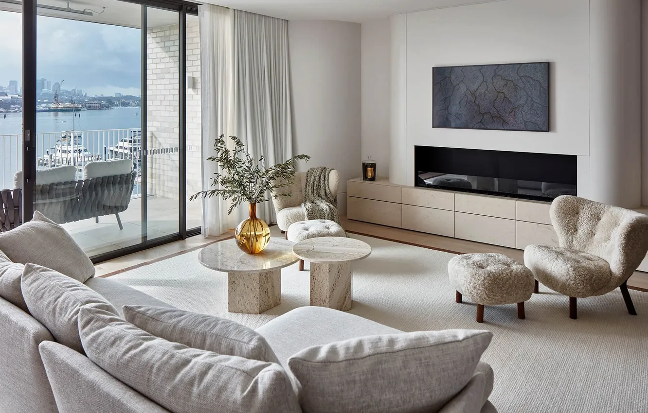 Фото обои дизайн, стиль, комната, интерьер, балкон, светлая гостиная, the isles Sydney, studio Aem