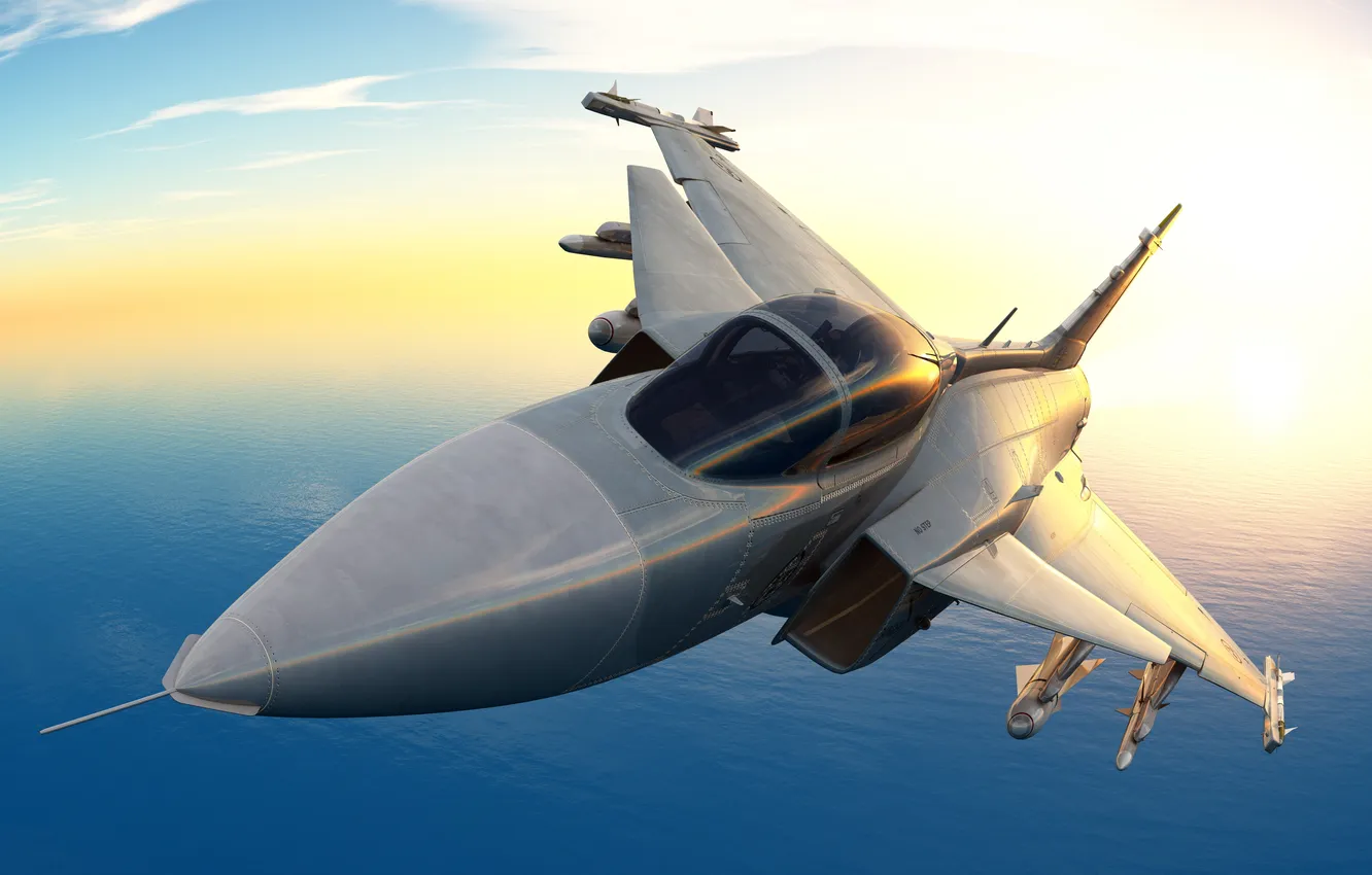 Фото обои fighter, sky, flight, clouds, airplane, fly, jet, horizon