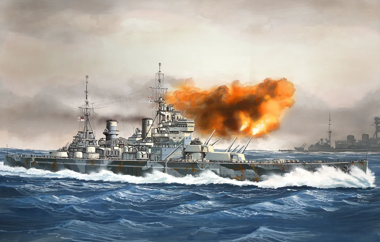 Фото обои корабль, арт, флот, военный, линкор, британский, battleship, WW2