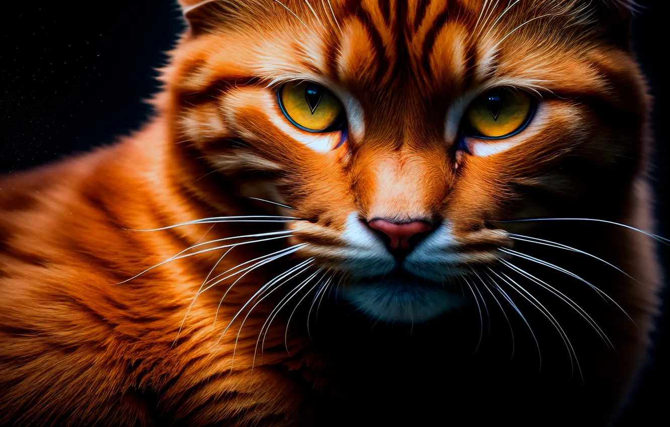 Фото обои Cat, Animals, Dark Background, Closeup, AI art