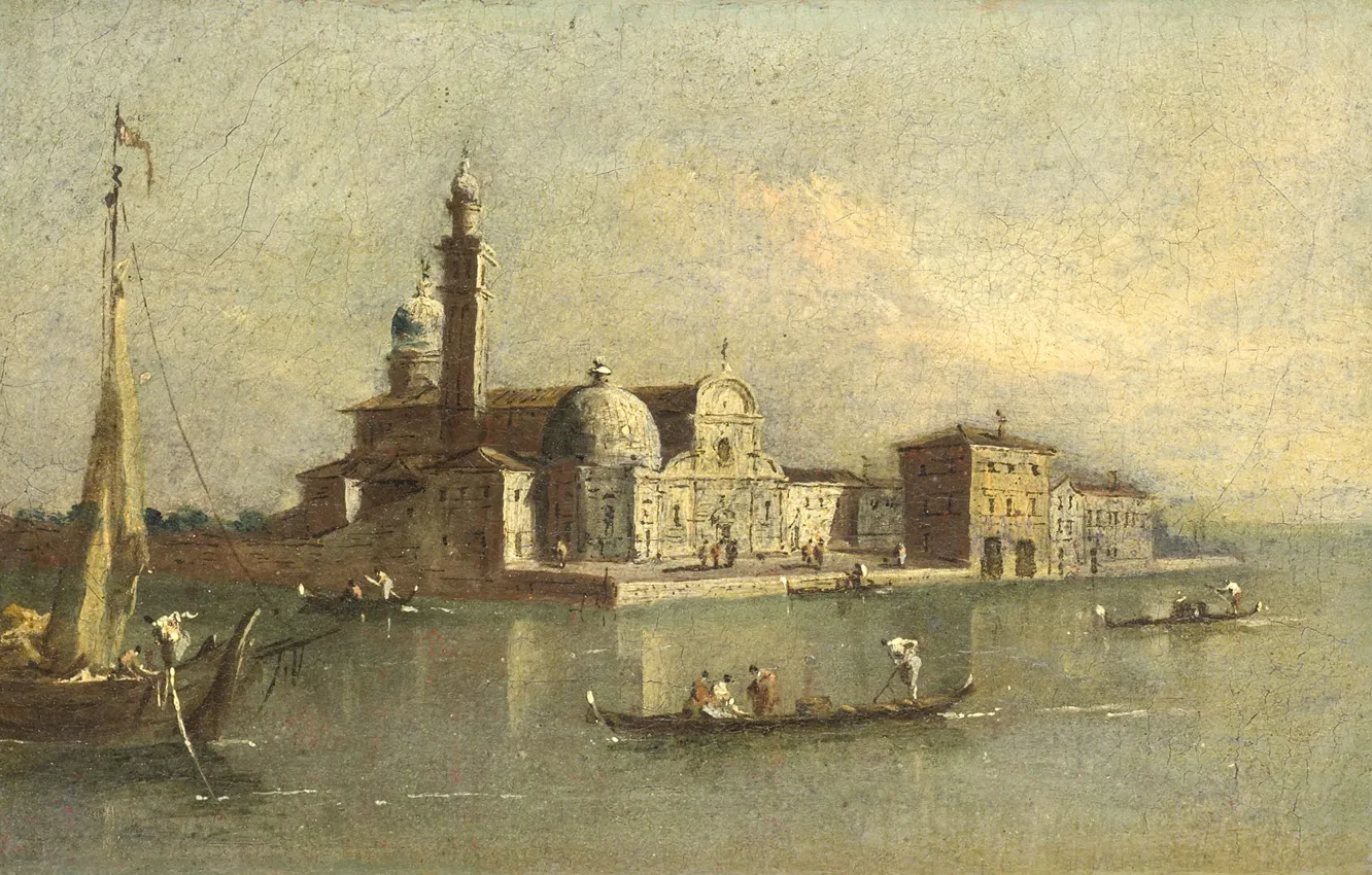Фото обои масло, картина, холст, 1835, Джакомо Гварди, Giacomo Guardi, Вид на Изола-ди-Сан-Микеле в Венеции