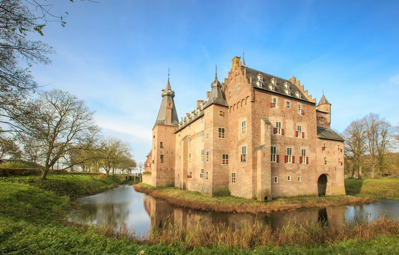 Фото обои замок, Нидерланды, Голландия, Gelderland, Doorwerth Castle