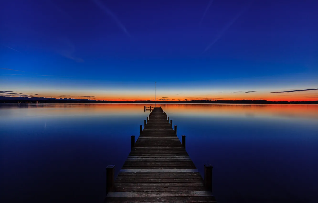 Фото обои закат, Германия, причал, Бавария, Germany, Bavaria, озеро Штарнбергер-Зе, Starnberger See