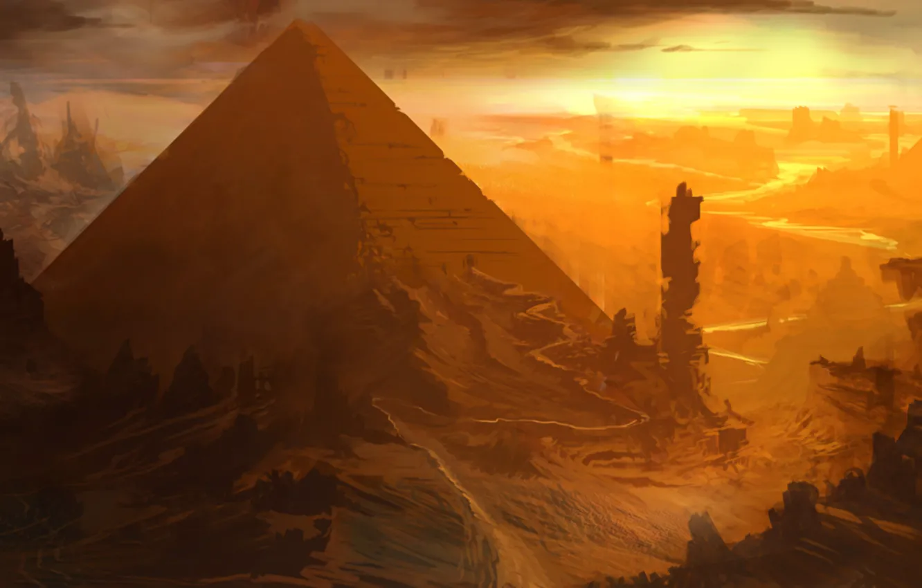 Фото обои art, painting, concept art, ancient, Pyramid