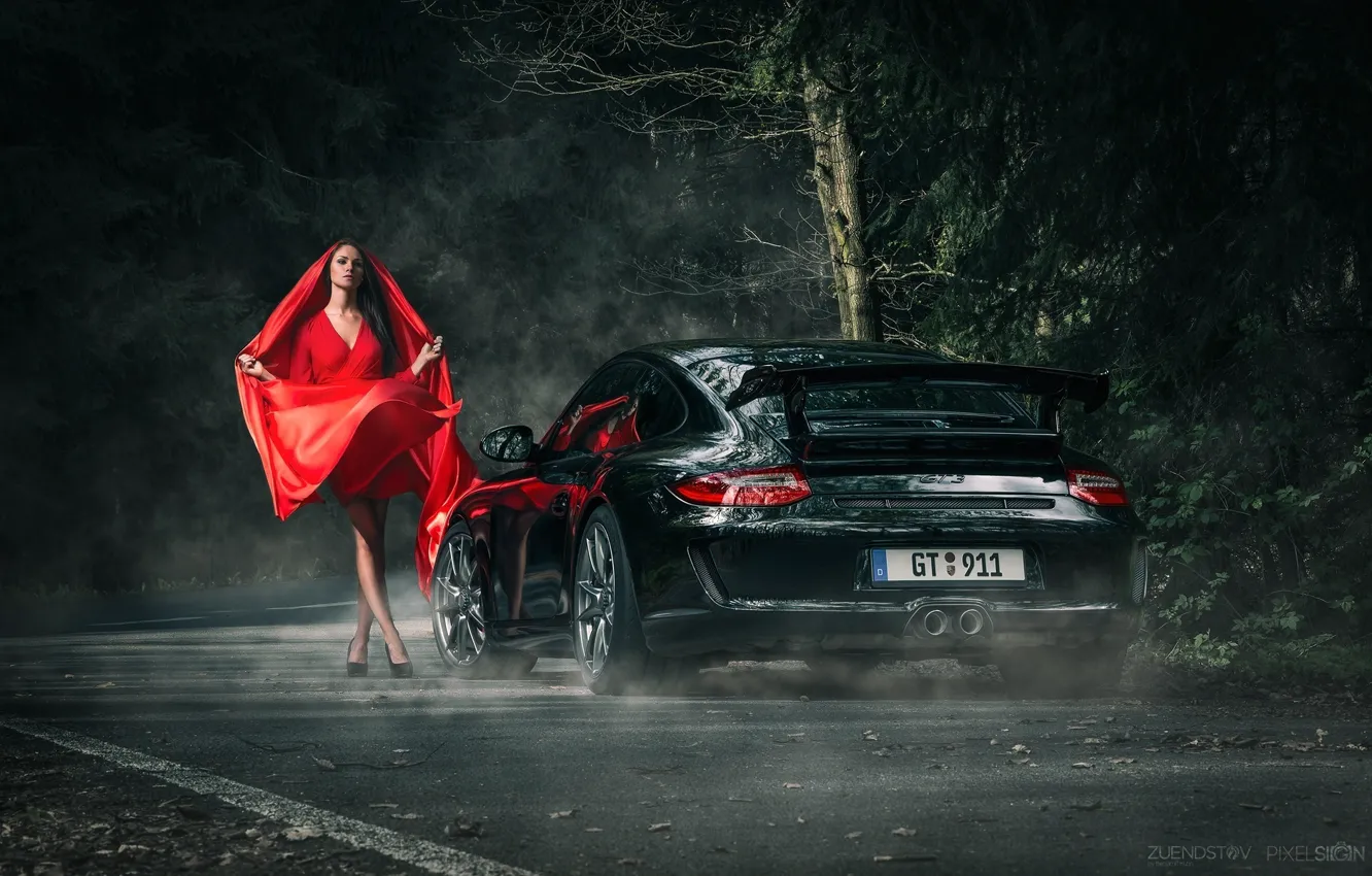 Фото обои 911, Porsche, Dark, Red, Beautiful, Model, GT3, Anne Fritzsche