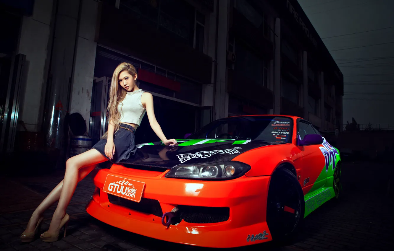 Фото обои машина, авто, девушка, модель, S15, азиатка, автомобиль, nissan silvia