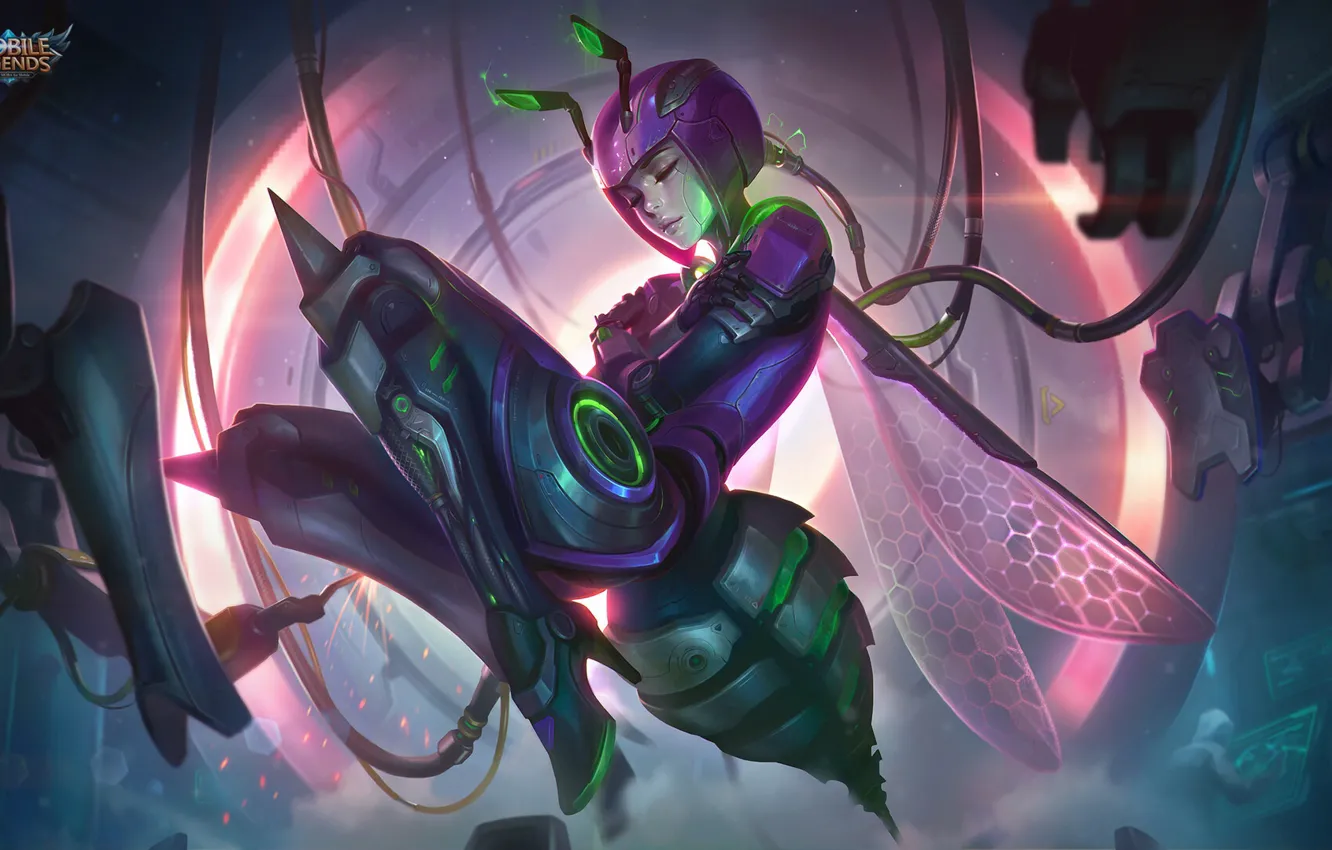 Фото обои девушка, муравей, насекомое, броня, киборг, Mobile Legends Bang Bang
