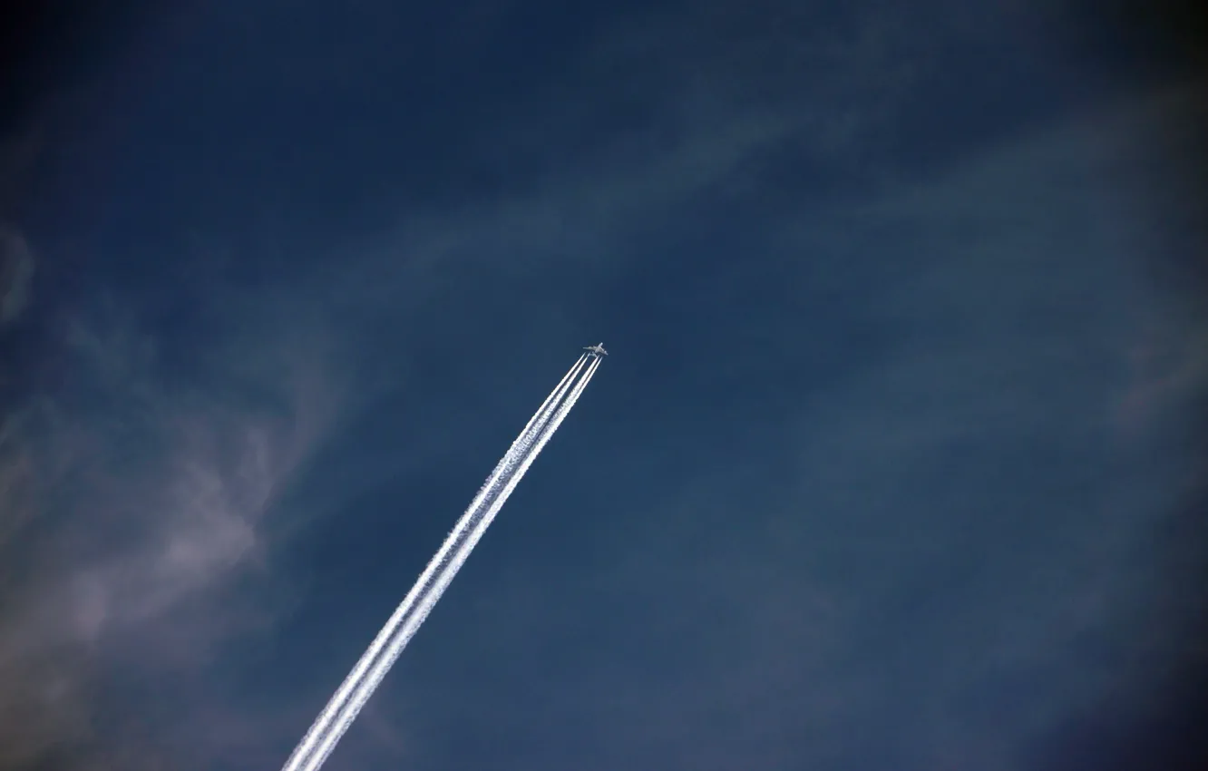 Фото обои Небо, Sky, Airplane, Самолёт, Chemtrail, Химтрейл
