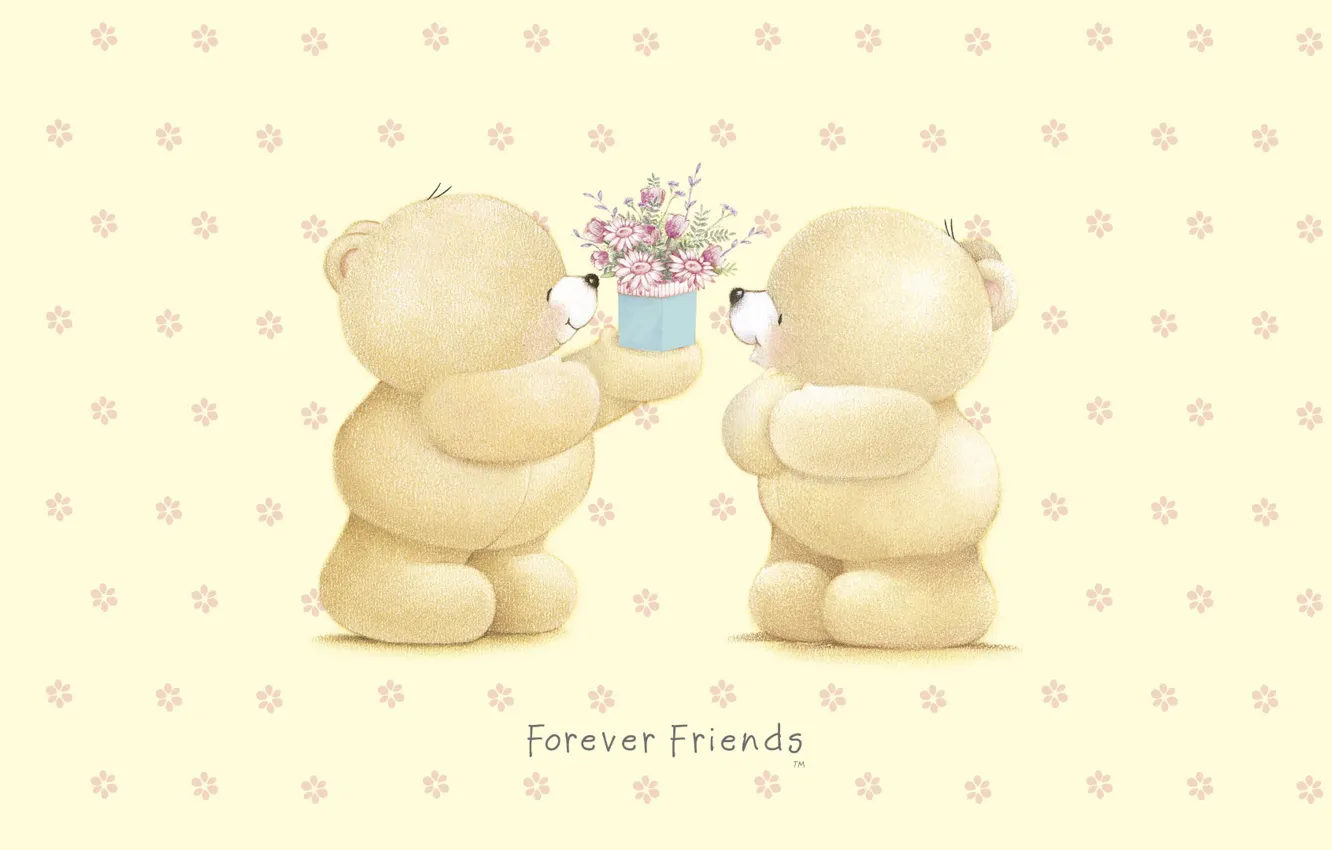 Фото обои подарок, арт, мишка, цветочки, детская, Forever Friends Deckchair bear, Teddy Bears