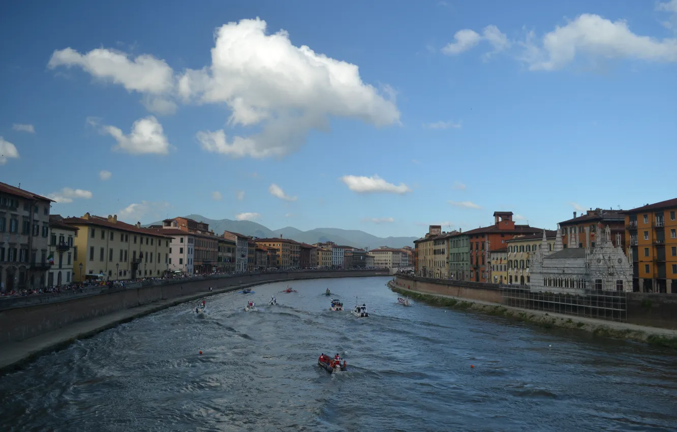 Фото обои Дома, Река, Италия, Здания, Пиза, Italy, Тоскана, Italia