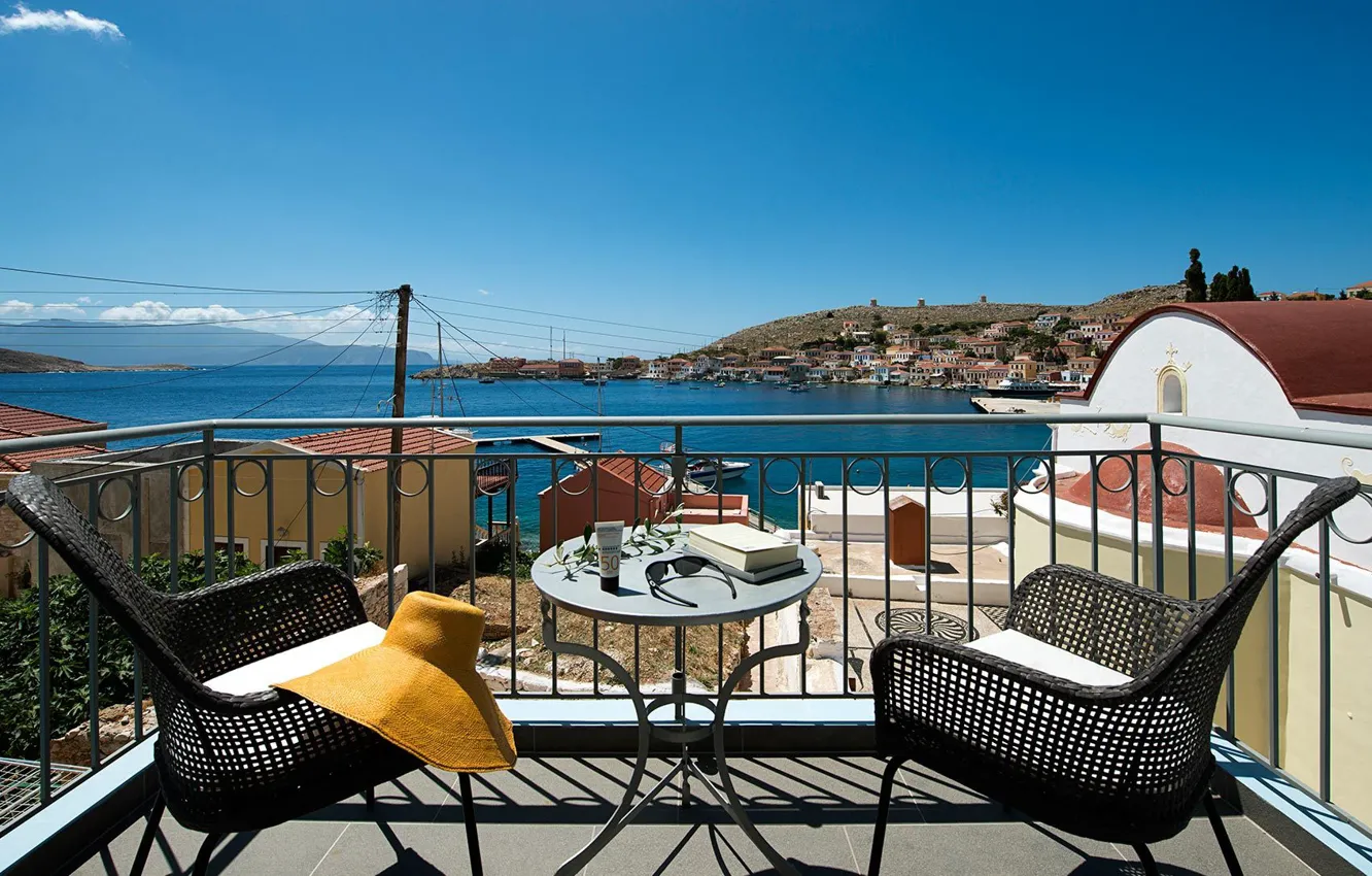 Фото обои вилла, Греция, балкон, вид на море, Greece, villa Kalypso, Halki