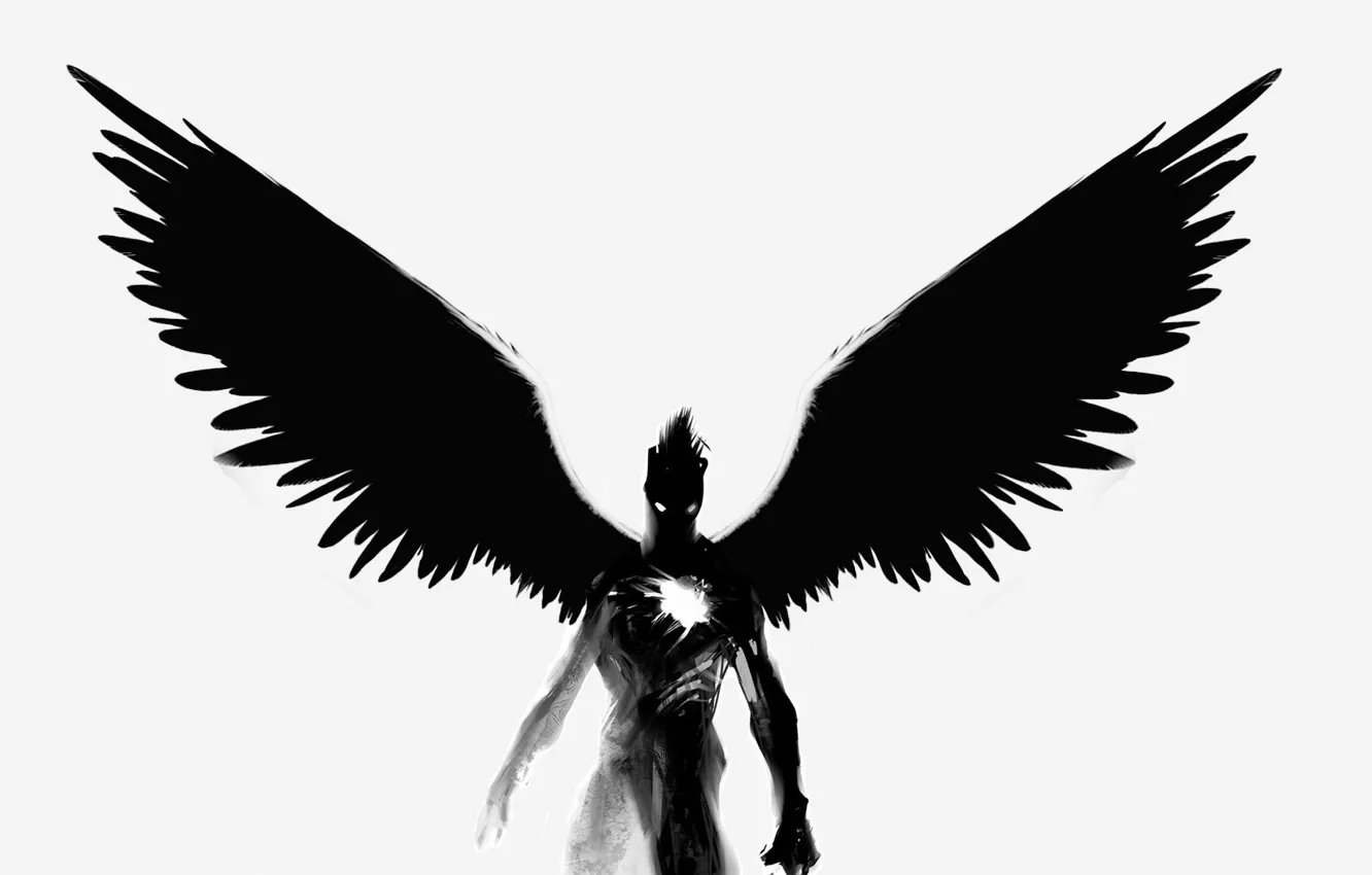 Фото обои черный, сердце, крылья, демон, душа