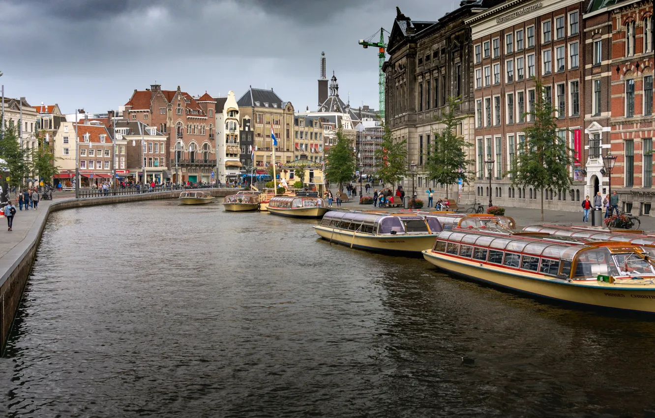 Фото обои река, Амстердам, Нидерланды, Голландия