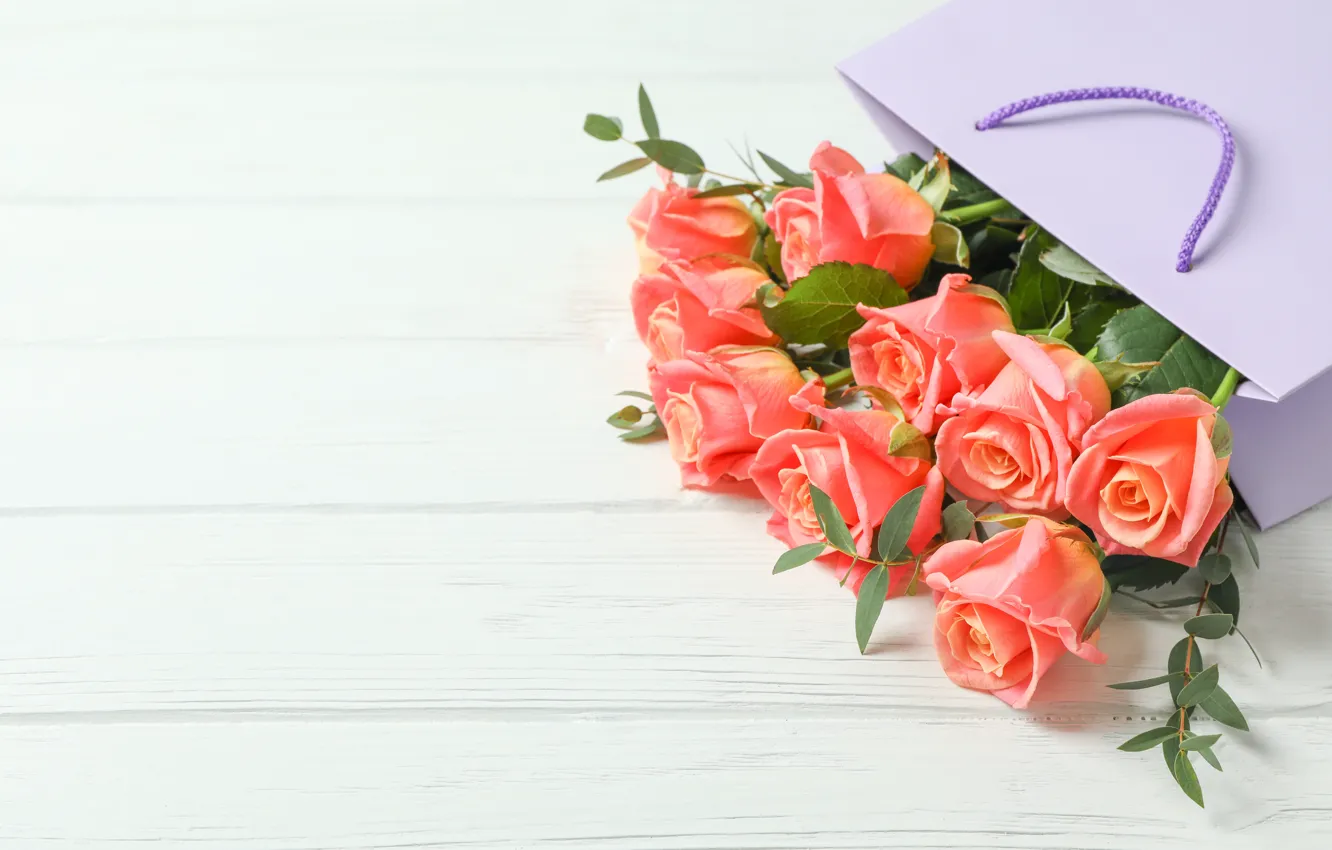 Фото обои цветы, коробка, розы, букет, Atlascompany