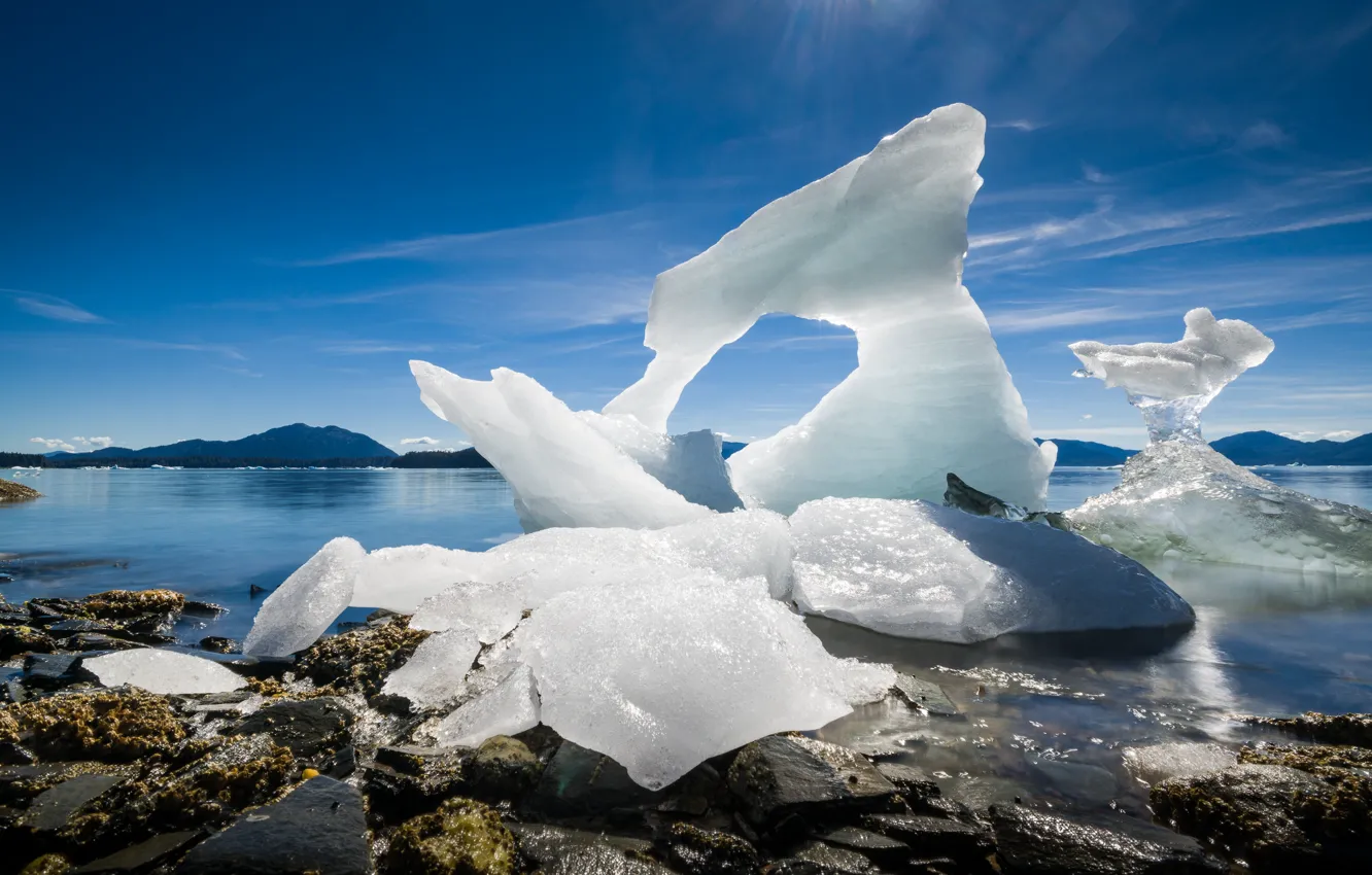 Фото обои побережье, Аляска, льдины, Alaska, Leconte Glacier