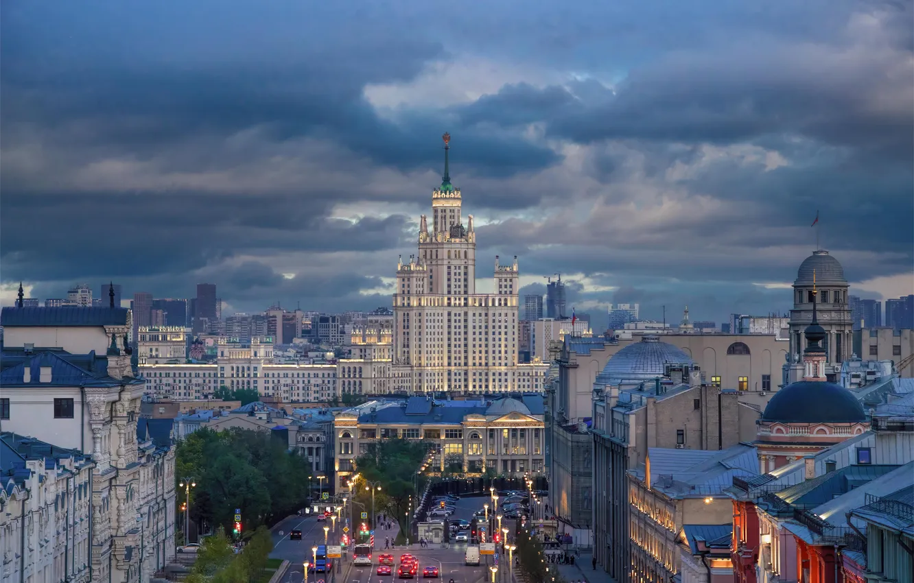 Фото обои Облака, Город, Москва, Красота, Архитектура, Столица, Михаил Кудрявцев, Вид со смотровой площадки