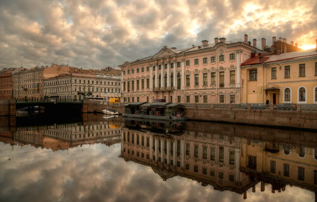 Фото обои отражение, река, дома, Санкт-Петербург