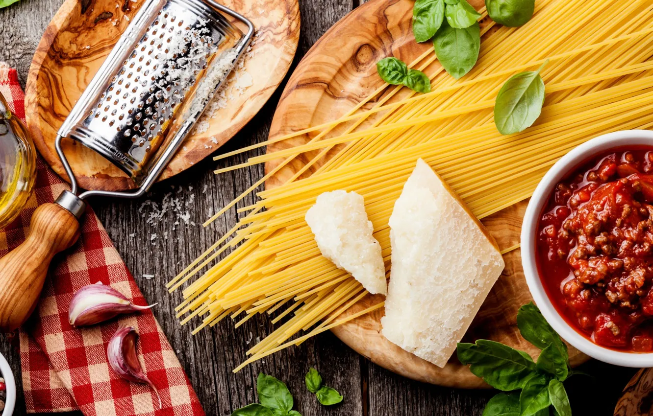 Фото обои сыр, спагетти, соус, пармезан, болоньезе, терка