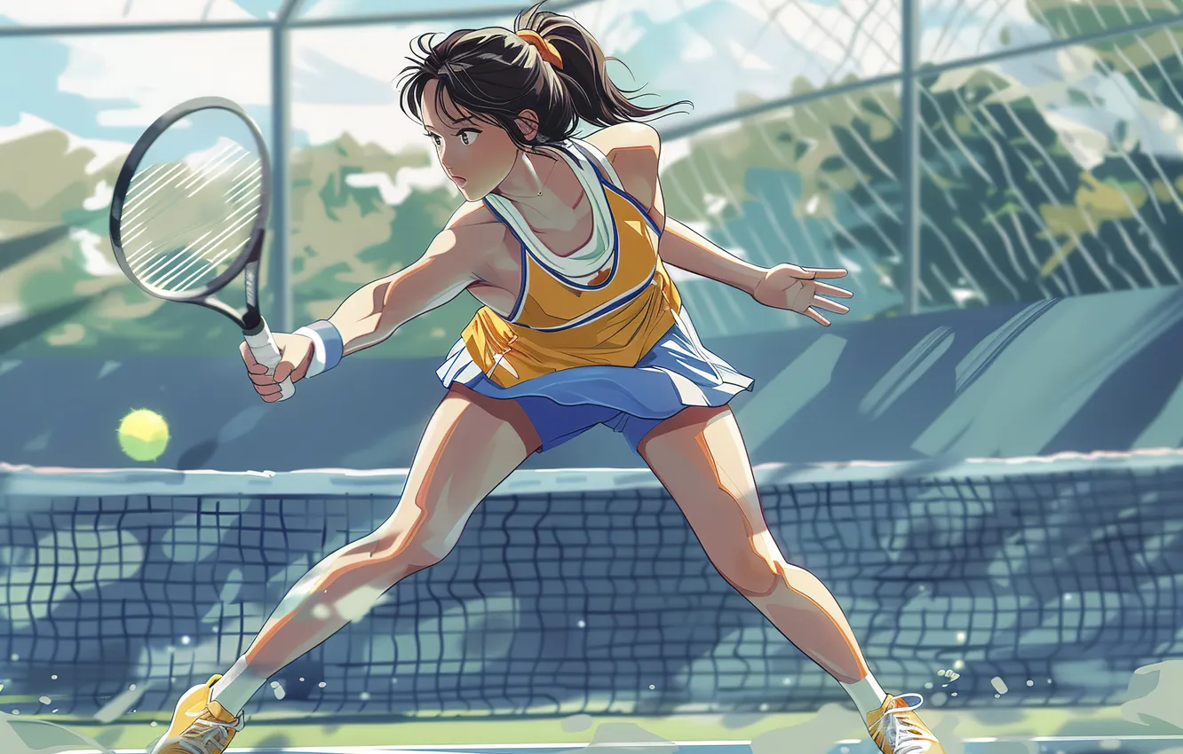 Фото обои girl, art, tennis, sports