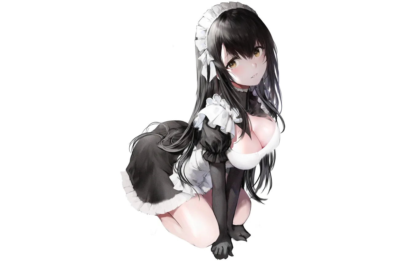 Фото обои girl, sexy, cleavage, long hair, dress, brown eyes, boobs, anime