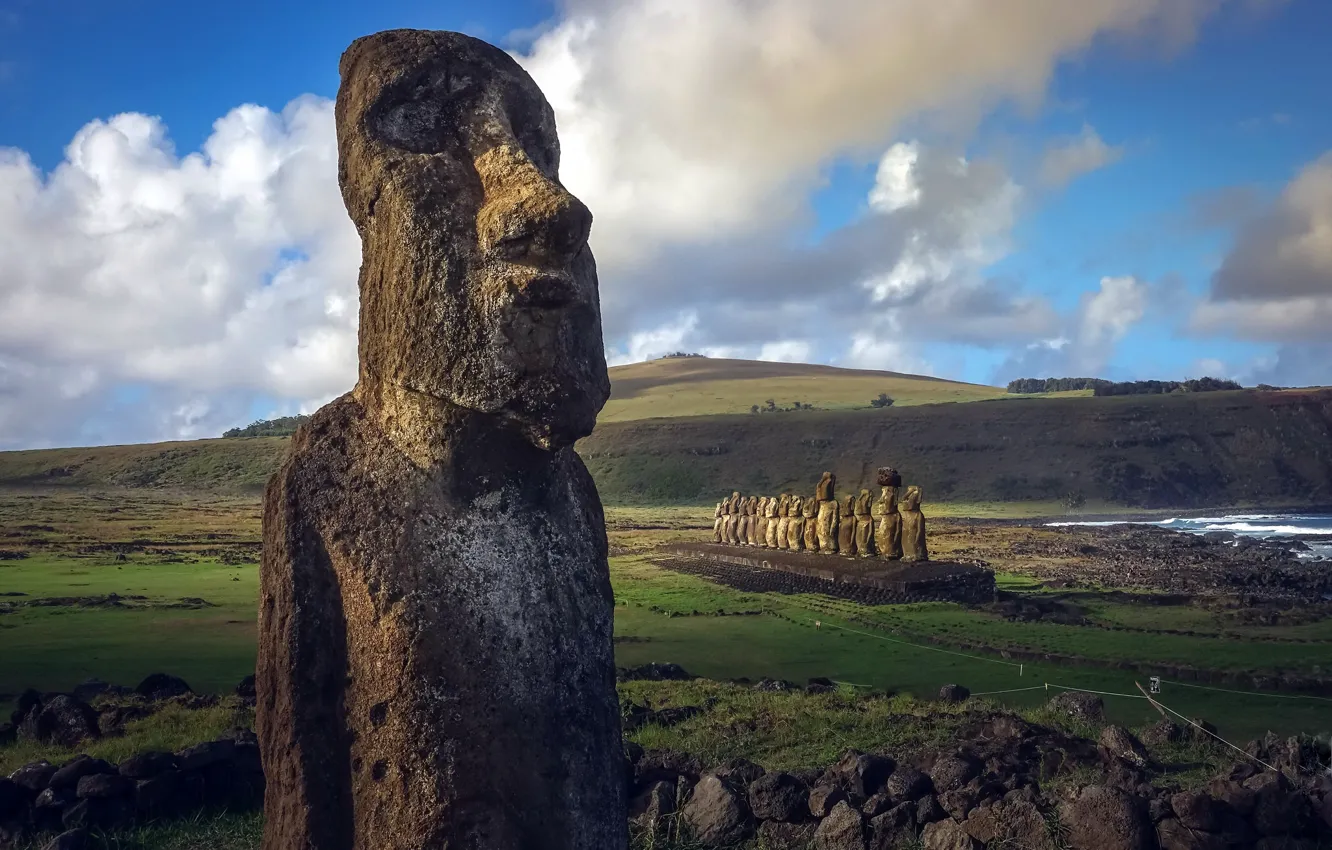Фото обои идолы, Chile, Easter Island, Ahu Tongariki