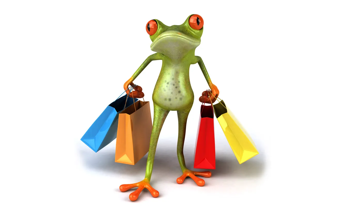 Фото обои графика, лягушка, сумки, покупки, пакеты, Free frog 3d