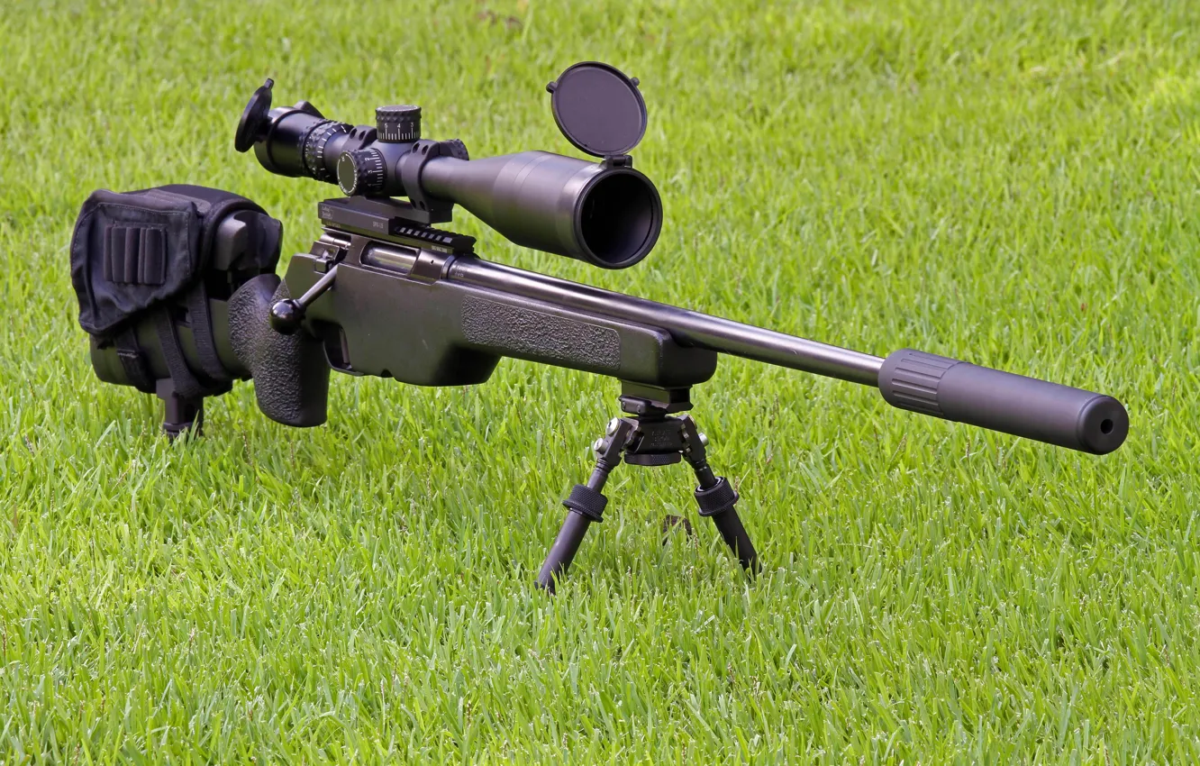 Фото обои трава, оружие, оптика, винтовка, глушитель, снайперская, SakoTRG-22