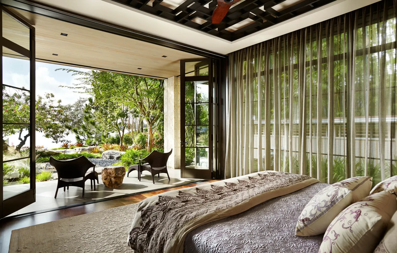 Фото обои интерьер, спальня, терраса, Asian Inspired Home