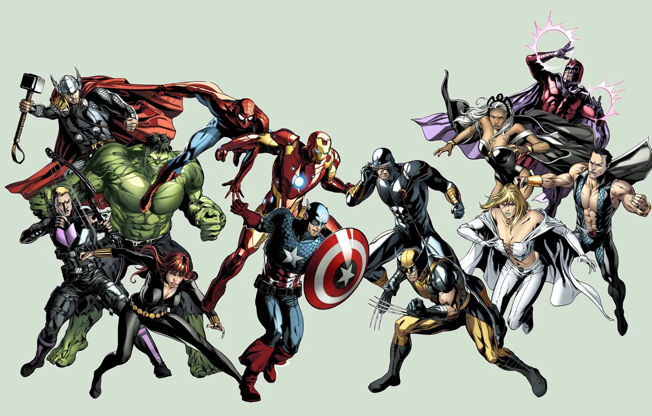 Фото обои Hulk, Wolverine, X-Men, Storm, Iron Man, Captain America, Emma Frost, Thor