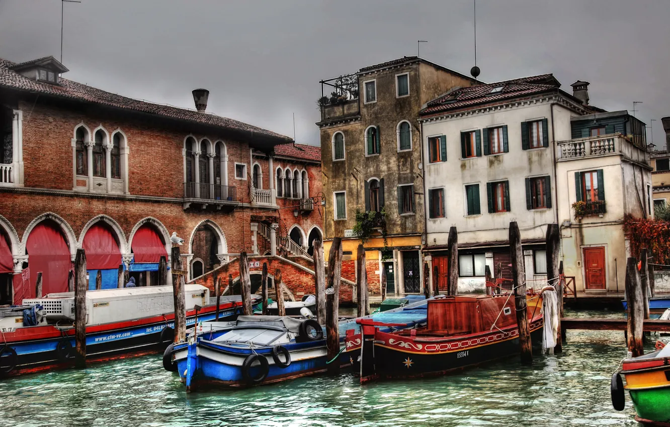 Фото обои здания, лодки, Италия, Венеция, канал, Italy, bridge, street