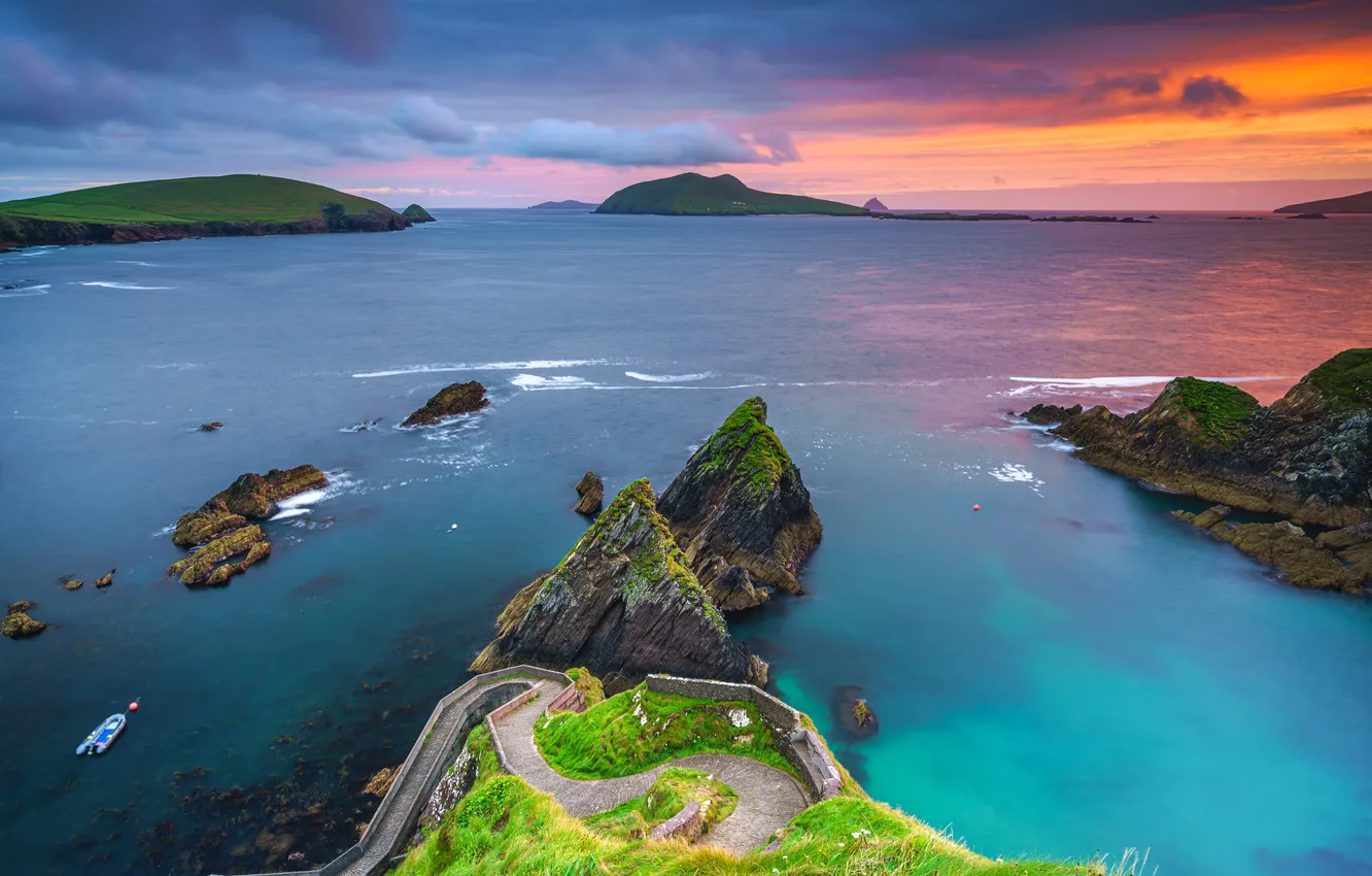 Фото обои море, небо, закат, скалы, берег, Ireland, County Kerry, Daniel Burton