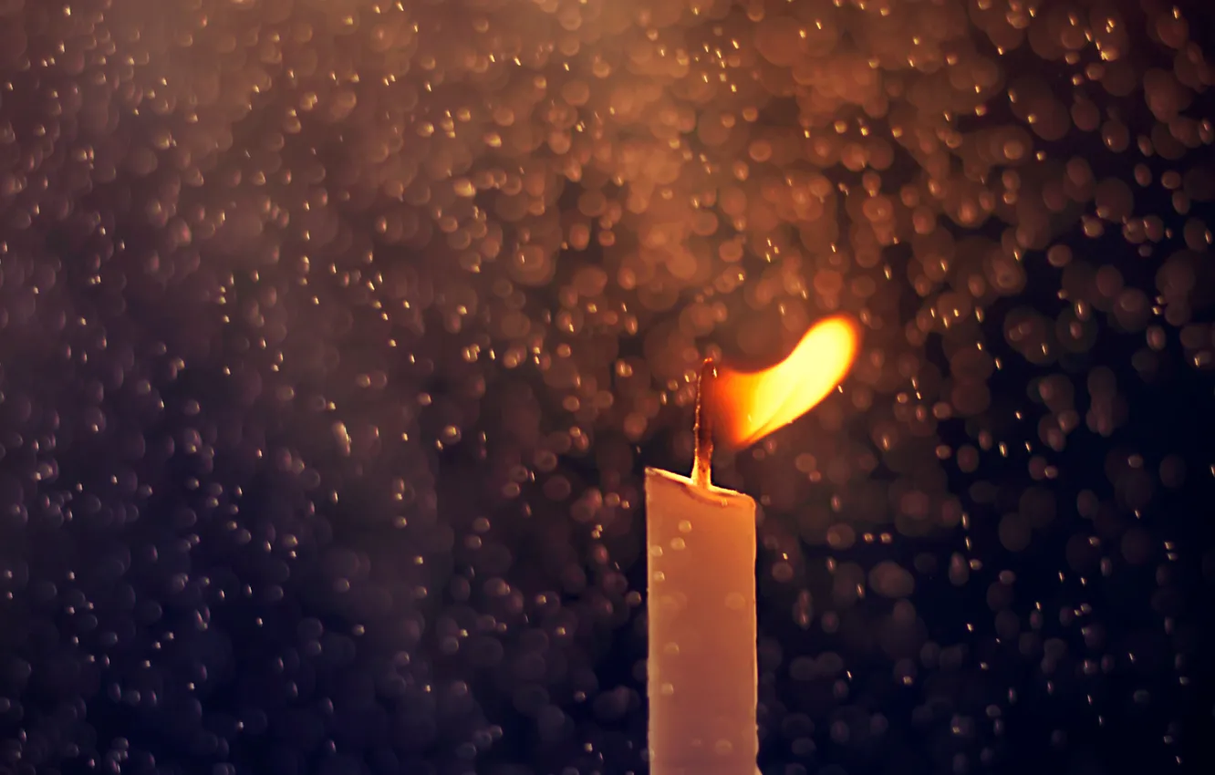 Фото обои капли, макро, дождь, огонь, свеча