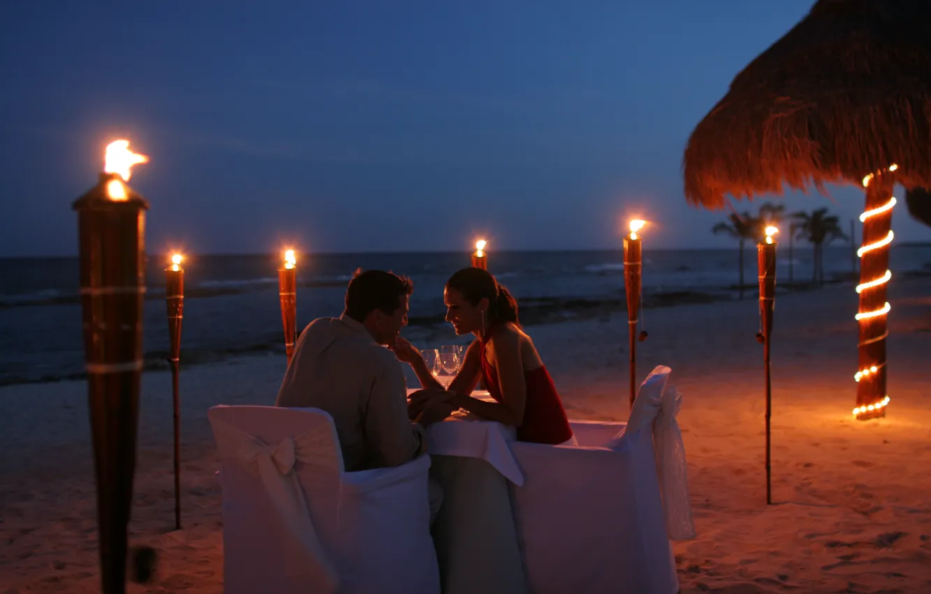 Фото обои пляж, романтика, вечер, двое, beach, romantic, dinner