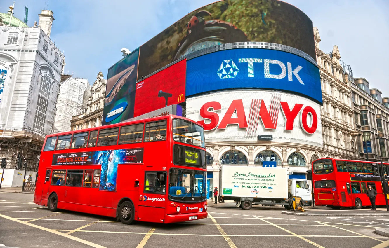 Фото обои улица, Лондон, реклама, автобус, street, London, England, bus