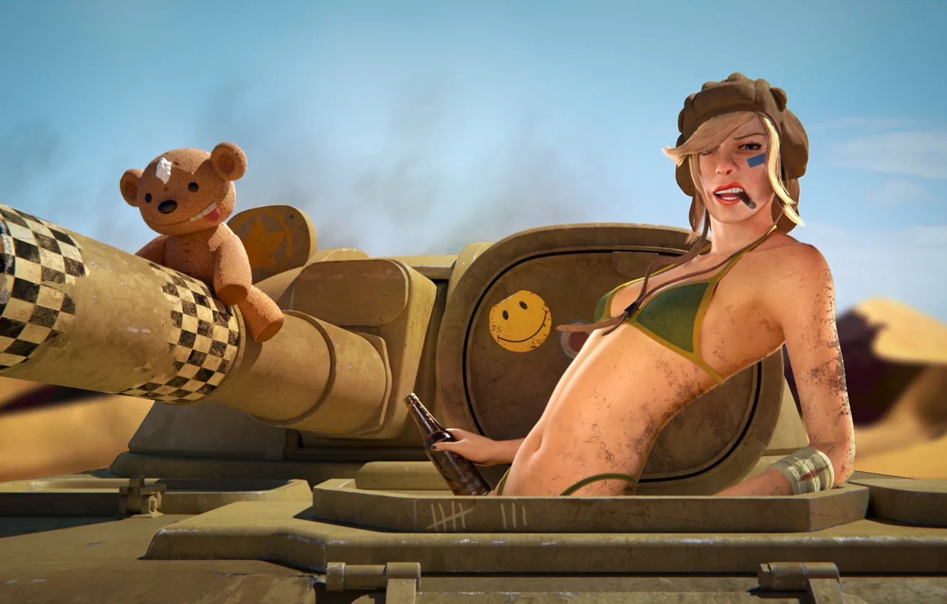 Фото обои Девушка, Танк, Maya, Сигара, Tank Girl, Танкистка