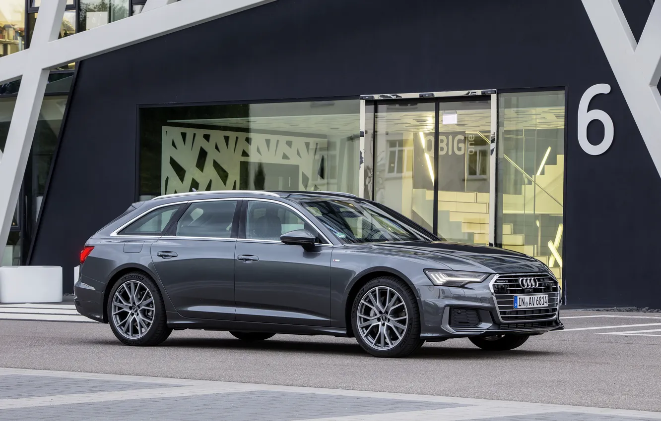 Фото обои Audi, фасад, 2018, универсал, тёмно-серый, A6 Avant