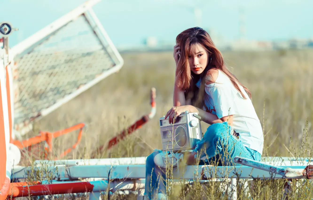 Фото обои лето, девушка, лицо, милашка, магнитофон